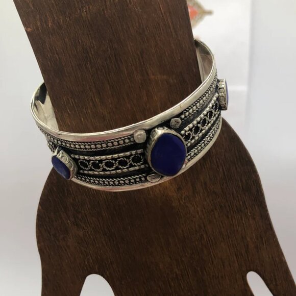 Single Vintage Kuchi Cuff Bracelet: Tribal Turquoise & Lapis Boho Jewelry - Picture 1 of 8